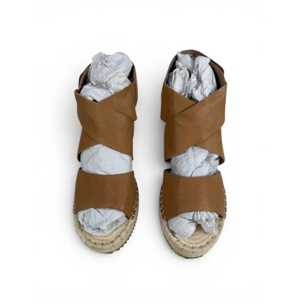 Eileen Fisher‎ Willow Espadrille Wedge Sandal Womens 9 Tan Tumbled Leather